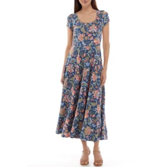 Chaps Short Sleeve Floral Midi Dress 